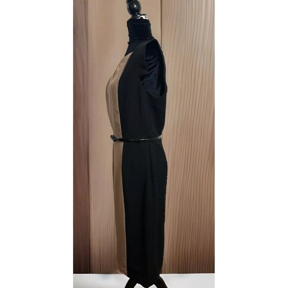 SINGLE Veronica Colorblock Black/Ivory Dress Career Wear Belted Size 10 - Picture 3 of 15